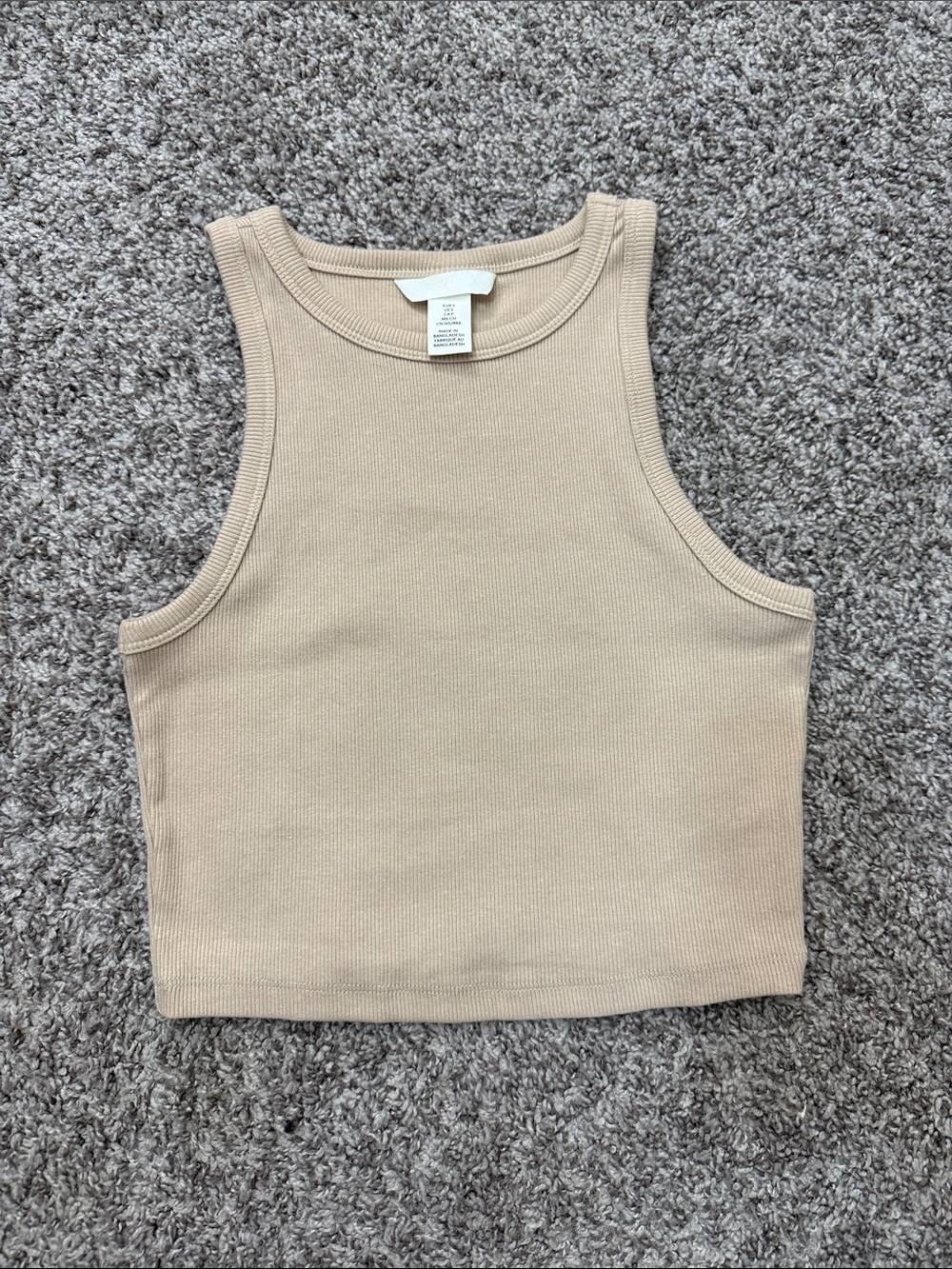 H&M Neutral Beige Ribbed Cropped Tank Top